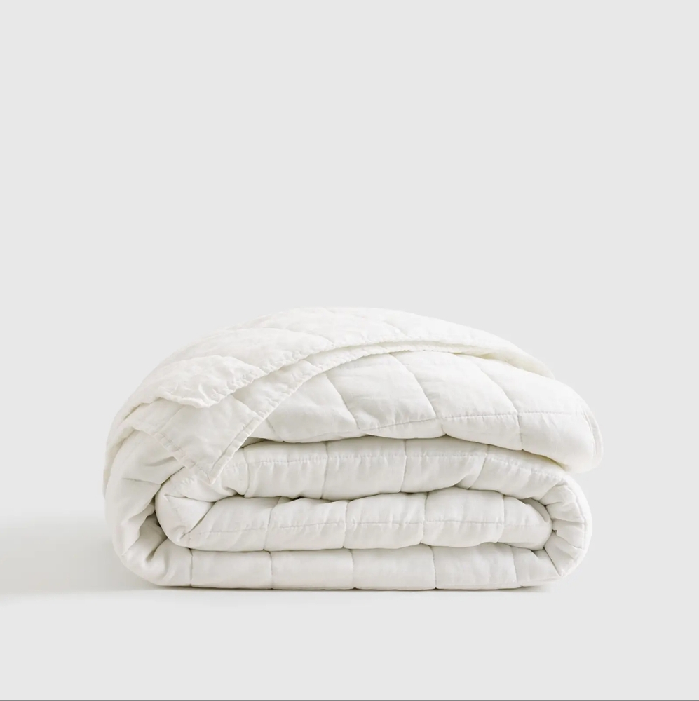 European Linen Box Quilt In White Full/Queen